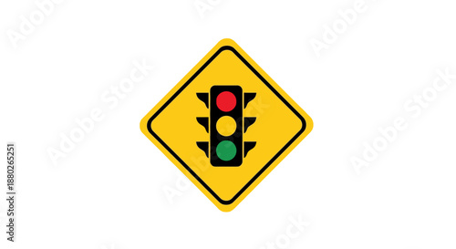 Traffic light warning sign on yellow diamond background vector illustration