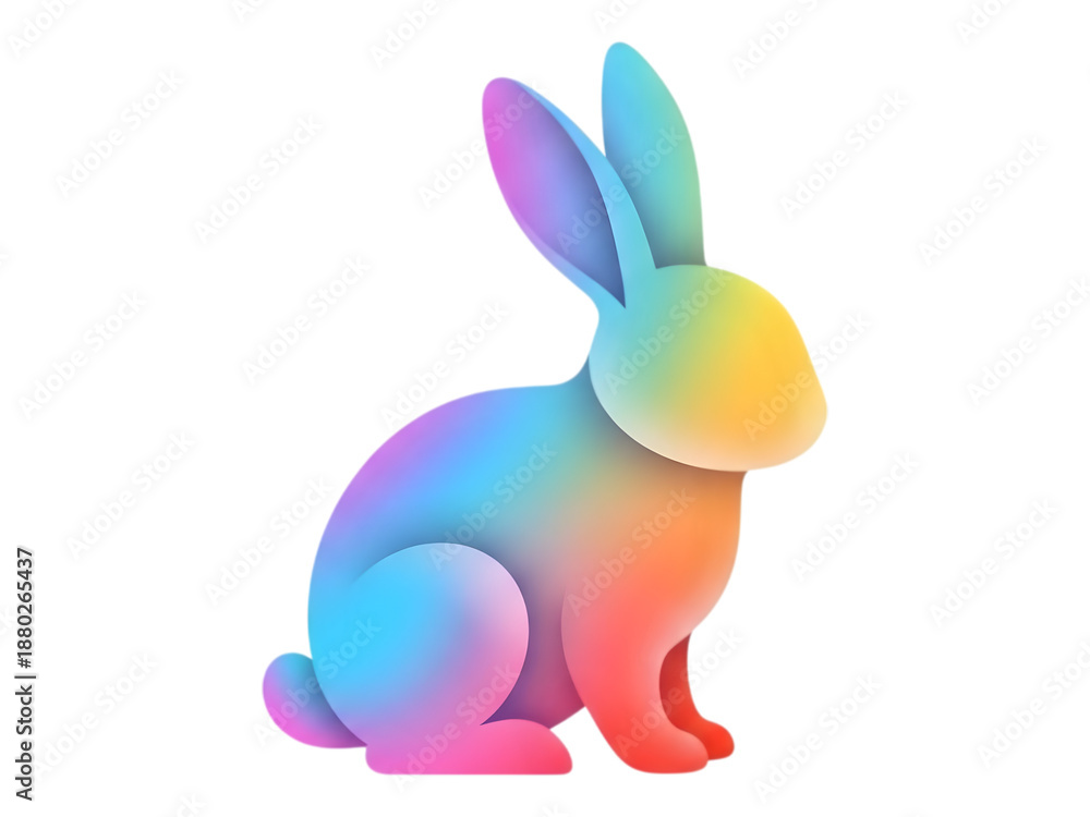 Obraz premium Rainbow Rabbit Figurine in Pastel Colors with Soft Gradient Lighting on White Background for Easter Decor