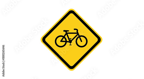 Yellow diamond bicycle lane traffic warning sign vector illustration