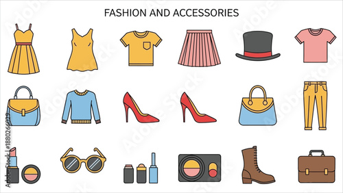  Women’s Fashion Vector Icons – Dresses, Handbags, Shoes, Jewelry, and Makeup for Branding