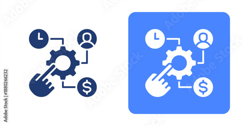 Resource Allocation Glyph  Two-tone color and contrasting background icon illustration