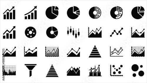Business and Financial Charts Icon Set – Black Vector