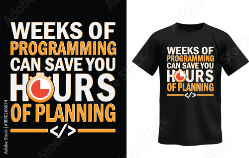 Code Savvy T-shirt Design: A striking t-shirt design, embodying the spirit of programming, which promotes the value of effective coding in saving planning time.