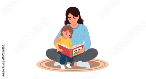 Happy family time mother and child bonding through reading together