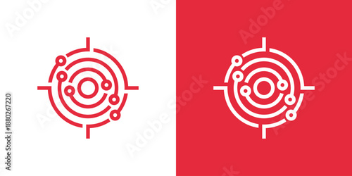Dual meaning logo combining a target and technology circuit elements, symbolizing precision, innovation, data-driven focus, and smart digital solutions.