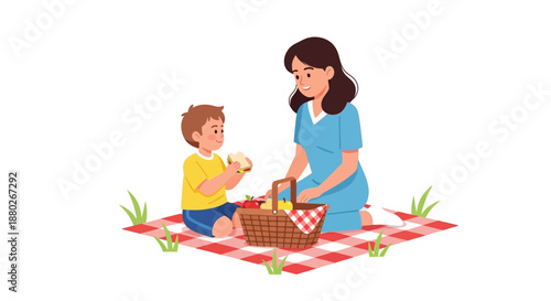 Beautiful mother having a fun lunch with her son outdoors