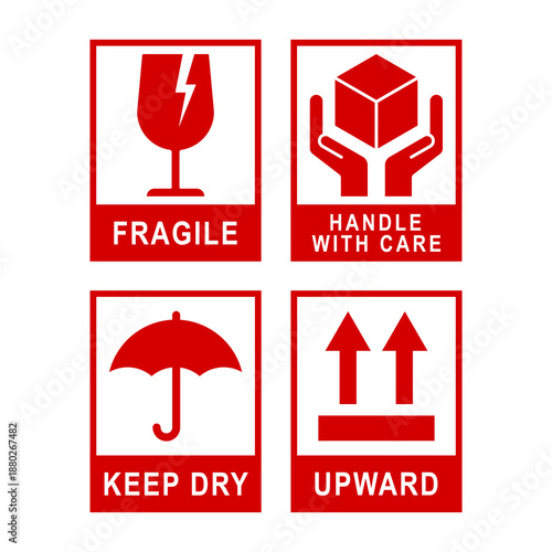 Red Fragile Handle With Care Symbols for Packaging
