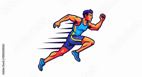 Athletic Man Running Fast in a Sprint Race.
