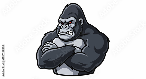 Angry gorilla mascot with crossed arms looking fierce.