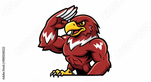 Mascot Eagle Saluting with Muscular Body and Yellow Beak.