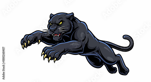 Fierce Black Panther Leaping Forward with Sharp Claws Extended.