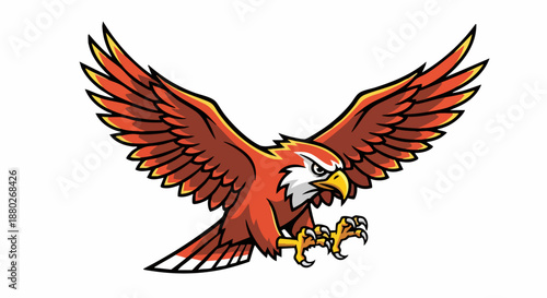 Majestic red hawk soaring through the sky with outstretched wings and sharp talons.