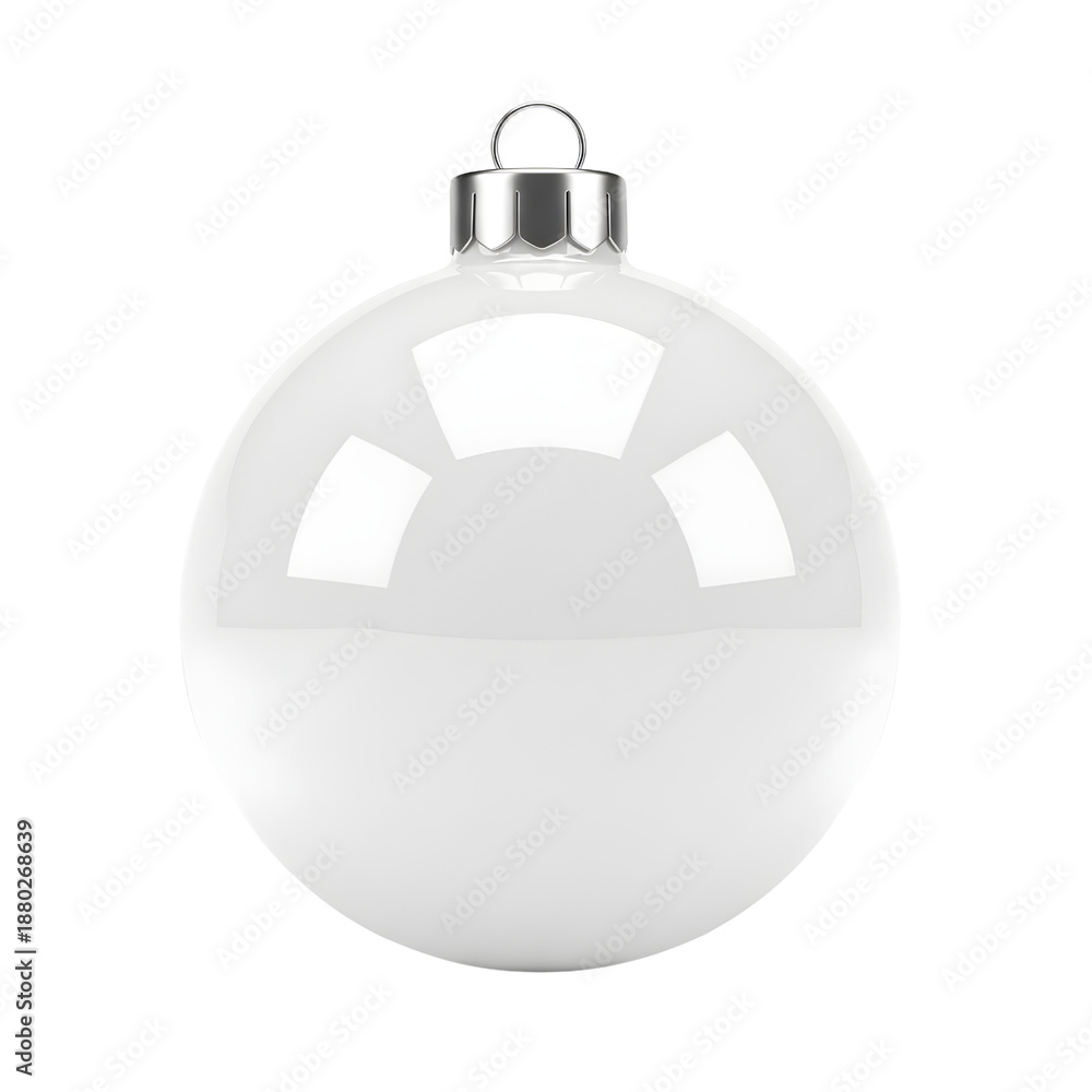 Fototapeta premium Shiny White Christmas Ornament Ball with Silver Cap Isolated on White Background