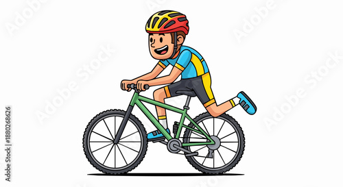 Cartoon Cyclist Riding a Bicycle with Enthusiasm.