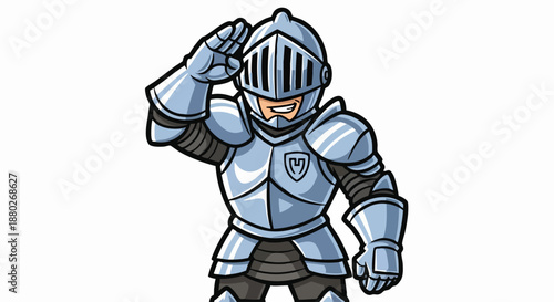 Cartoon Knight in Full Armor Giving a Salute.