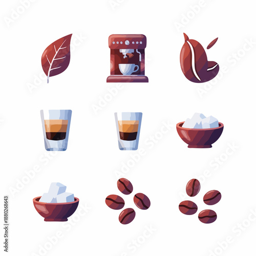 Collection of coffee themed vector icons and illustrations.