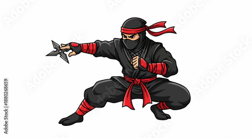Dynamic Ninja Warrior Ready to Strike with Shuriken in Hand.