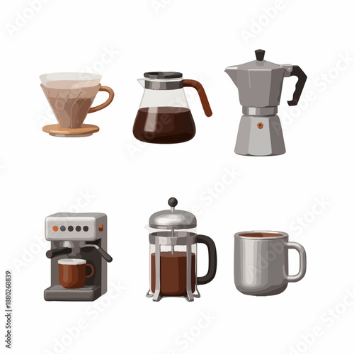 Various Coffee Brewing Methods and a Mug of Coffee.