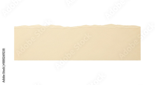 Vintage torn paper edge, cream colored ripped paper scrap, antique parchment texture strip, isolated beige paper fragment for collage and scrapbooking