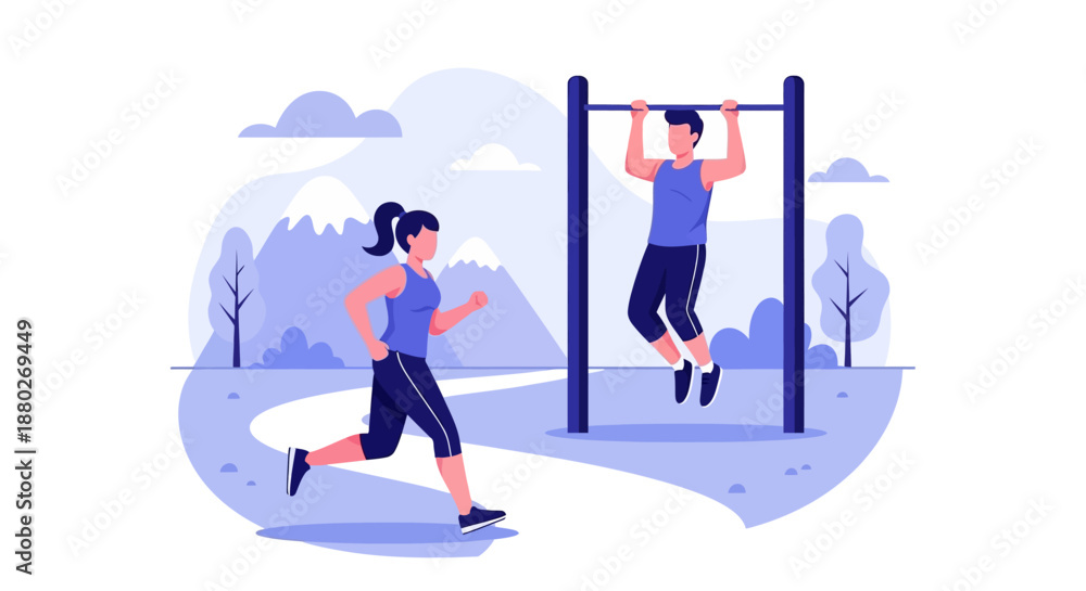 Fototapeta premium Street workout concept with male athlete practicing pull-ups on bar.