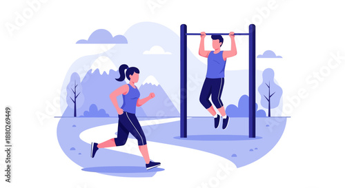 Street workout concept with male athlete practicing pull-ups on bar.