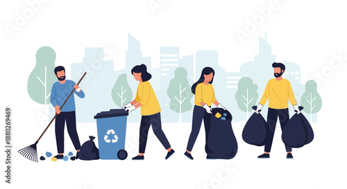 Social responsibility illustration of people cleaning public area