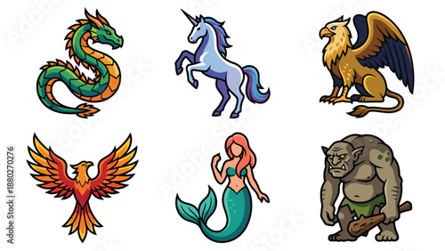 Mythical Creatures Collection: Dragon, Unicorn, Griffin, Phoenix, Mermaid, Troll