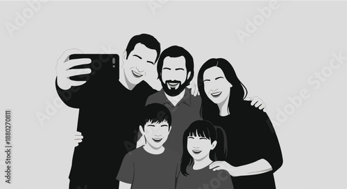 Happy family portrait selfie with smiling faces