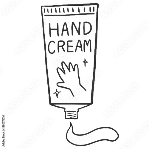 中身が出ているチューブ型ハンドクリームのイラスト　線画
