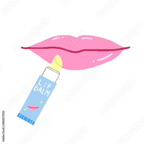 リップクリームを唇に塗っているイラスト