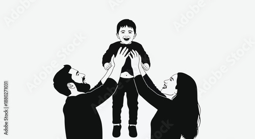 Happy family playing with child, joyful moment