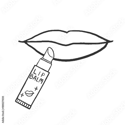 リップクリームを唇に塗っているイラスト　線画