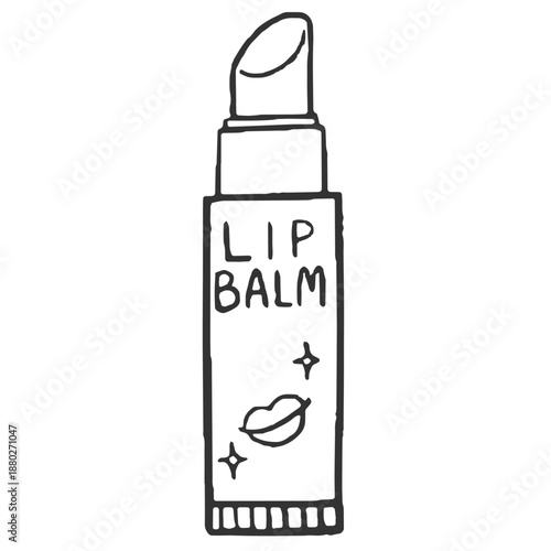 キャップをはずしたスティック型リップクリームのイラスト　線画