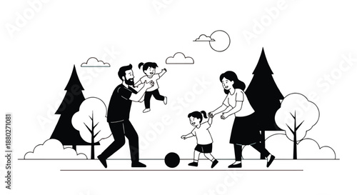 Family playing in park on a sunny day