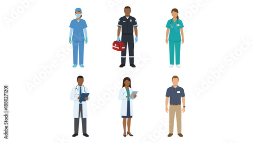 Diverse Healthcare Professionals Illustration Set