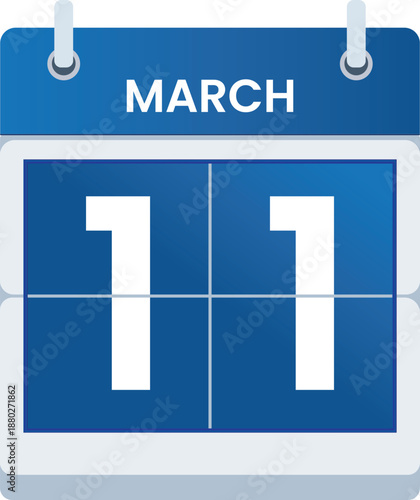 March 11 Wednesday calendar icon vector illustrator design. March one digital calendar. Checklist, reminder, 3d flat, web, schedules, event template, social media making highlights eps 10 file.
