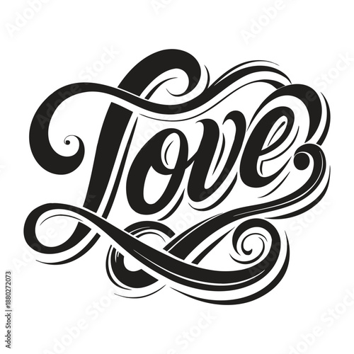 Minimal romantic vector artwork: love typography with soft curve letters