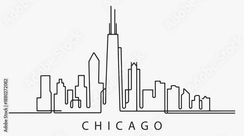 Flat Design one line without breaking the Chicago city.