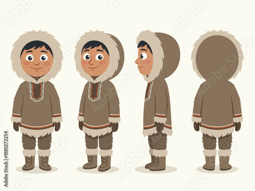 Cute Inuit child wearing traditional warm clothing.