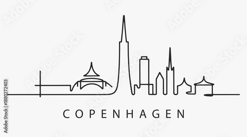 Flat Design one line without breaking the Copenhagen city