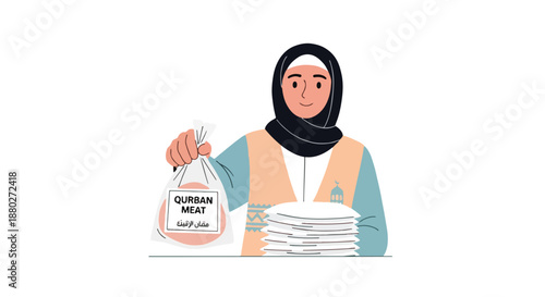 Muslim woman offering Qurban meat donation