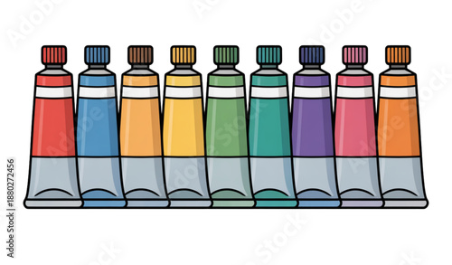 Bright Colorful Paint Tube Art Supply Vector Set on White Background