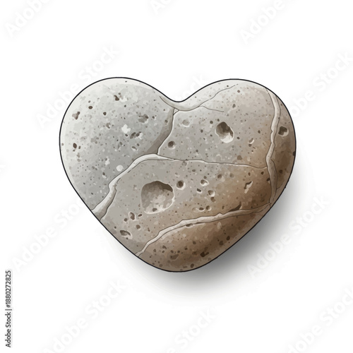Unique heart shaped stone with cracks and holes on white background