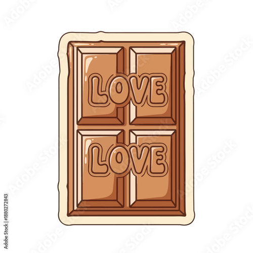 Chocolate bar with love message on white background