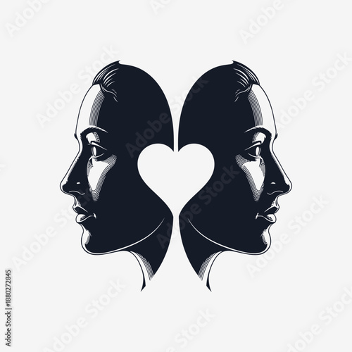 Stylized illustration of two faces forming a heart