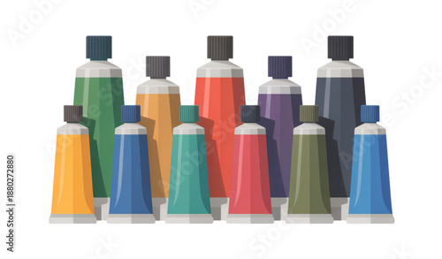 Artist Paint Tube Vector Collection with Bright Colors Isolated on White
