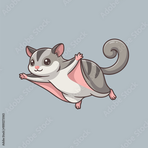 Cute Sugar Glider Flying Cartoon Illustration.