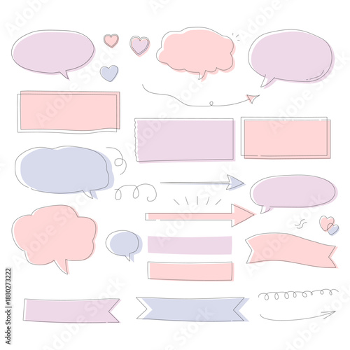 Hand-drawn frame and speech bubble illustration set (outline)