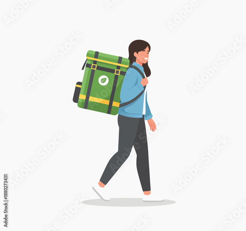 Delivery person carrying a large insulated bag on their back.