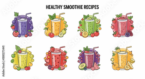Healthy Smoothie Recipes Collection Featuring Vibrant Fruit Blends.